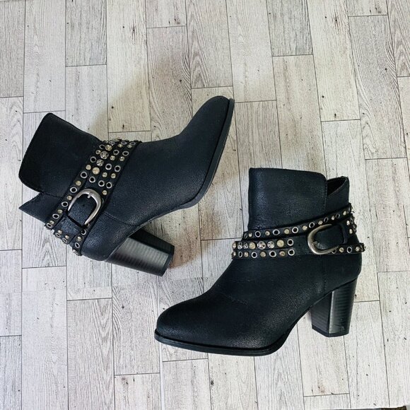 Cloudwalkers Westside Ankle Boots 7W Biker Western Strappy Stud Rhinestone Zip - Picture 9 of 16